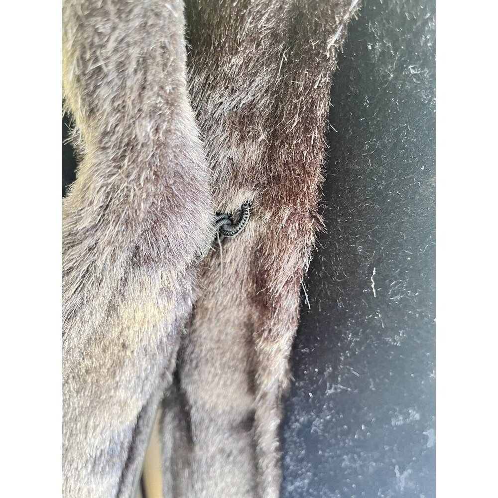 Vintage Jordache Faux Fur Coat Womens 11/12 L Black & Brown Mob Wife Hook Loop - Picture 13 of 16